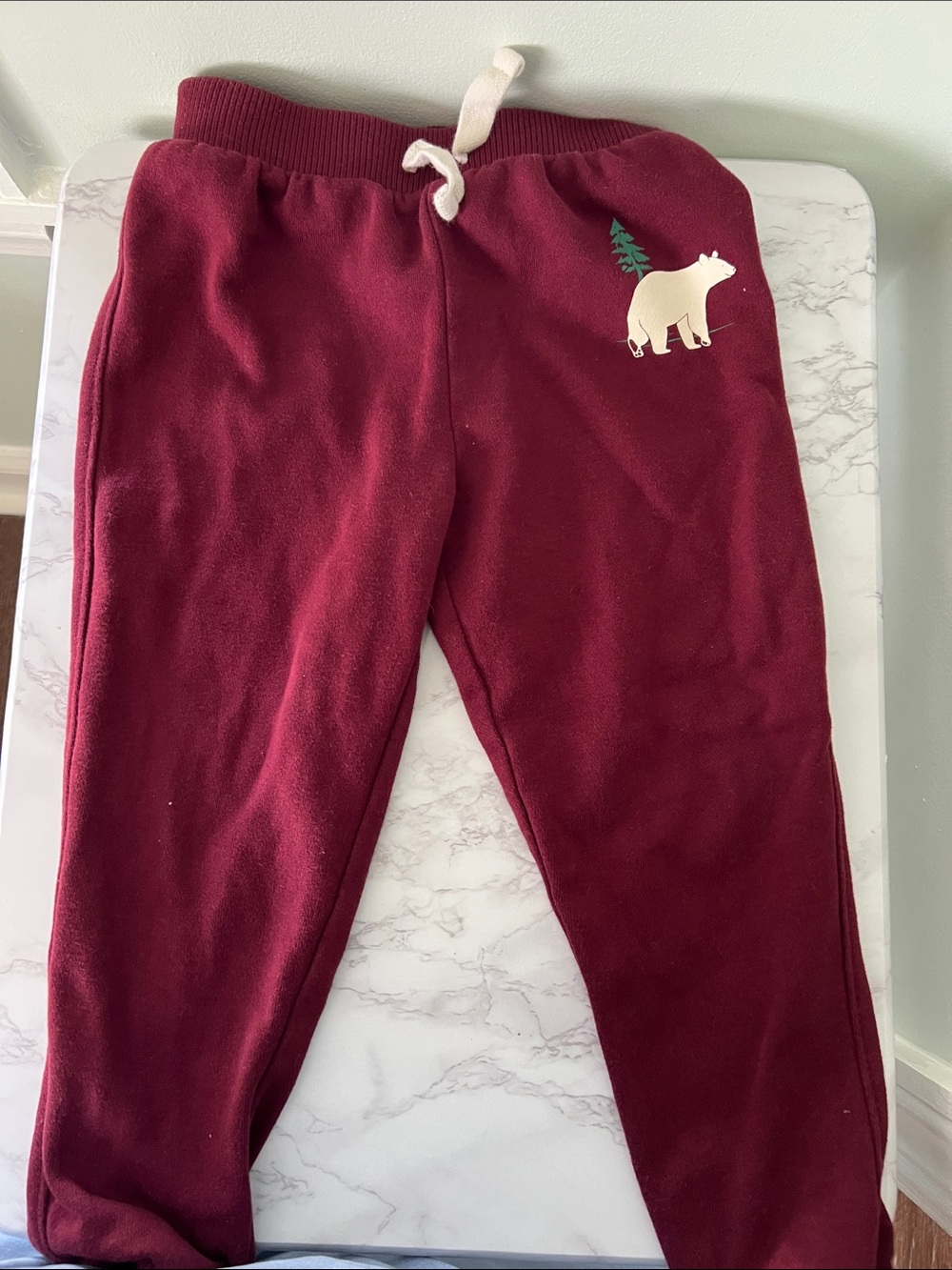 The Children's Place Maroon Fleece Joggers with Bear Accent